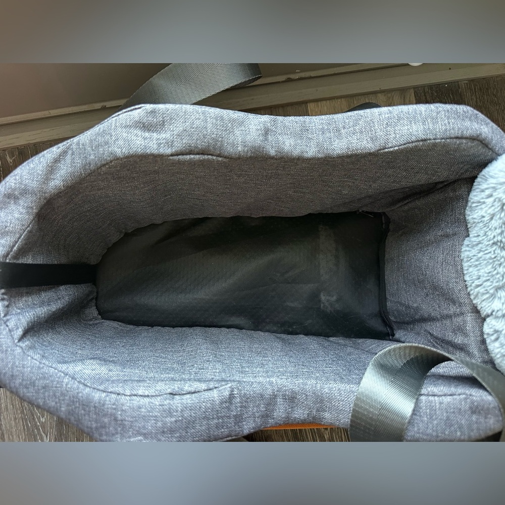 Gray & Orange Plush Dog Car Booster Seat - Secure Travel Bed - Picture 8 of 16